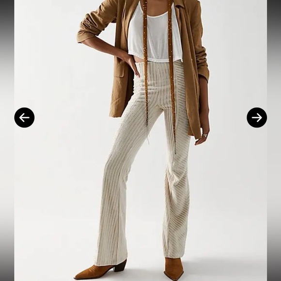 Free People Tan Boot Cut Flare Pants with Ribbed Knit - Picture 1 of 12